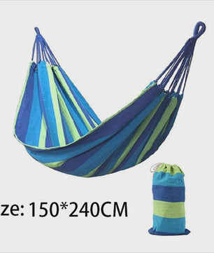 Dubbele Hangmat van Canvas Katoen voor 2 Personen met Ophangbanden - Rood/Blauw Gestreept
