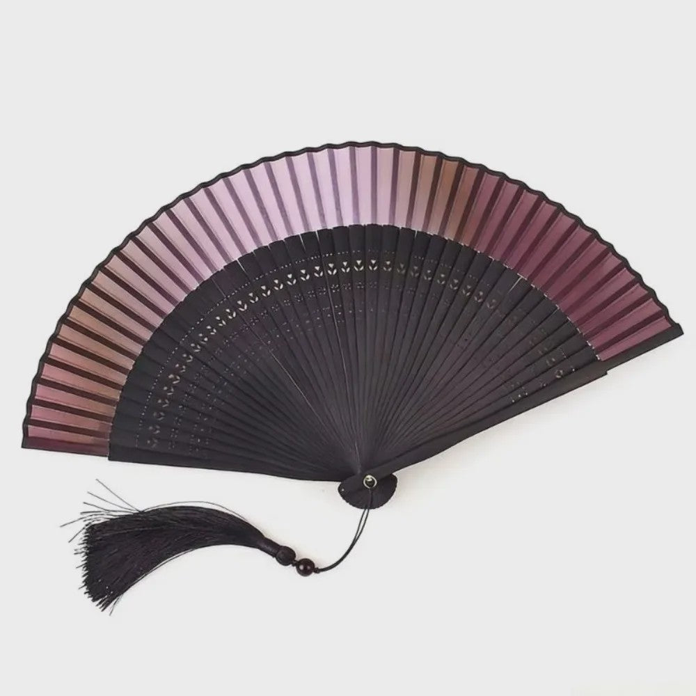 Luxe Bamboe Vouwventilator met Gradatiekleur & Kwastje - Retro Stijl