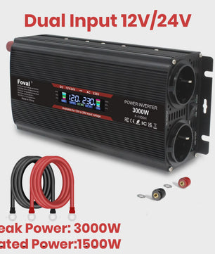 Krachtige 1500W-3000W Auto Omvormer (DC12V/24V naar AC230V) met LCD, USB & EU-stopcontact