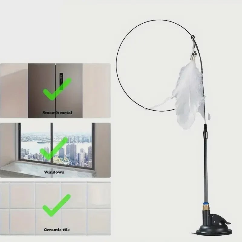 Interactieve Kattenhengel met Zuignap en Veer - Eindeloos Speelplezier voor uw Kat