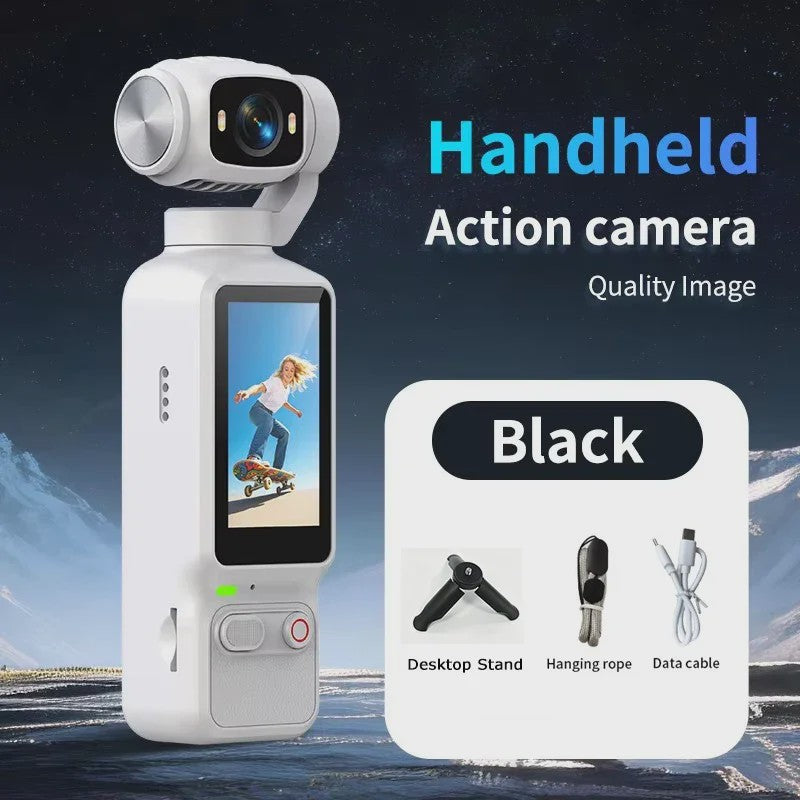 Compacte 4K Action Camera met 180° Roteerbare Lens - Ideaal voor Vlogs, YouTube & TikTok