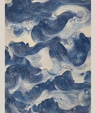 Abstracte Blauwe Golven Canvas Poster - Japandi Zen Stijl Wanddecoratie