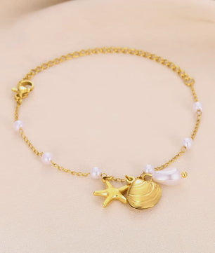 Gouden Anklet met Kralen en Bedels - Roestvrij Staal - Zomerse Strandjuwelen