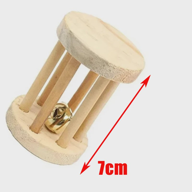 Natuurlijk Houten Speelgoed Set voor Knaagdieren, Konijnen & Hamsters - Kauwspeelgoed met Bel & Bal