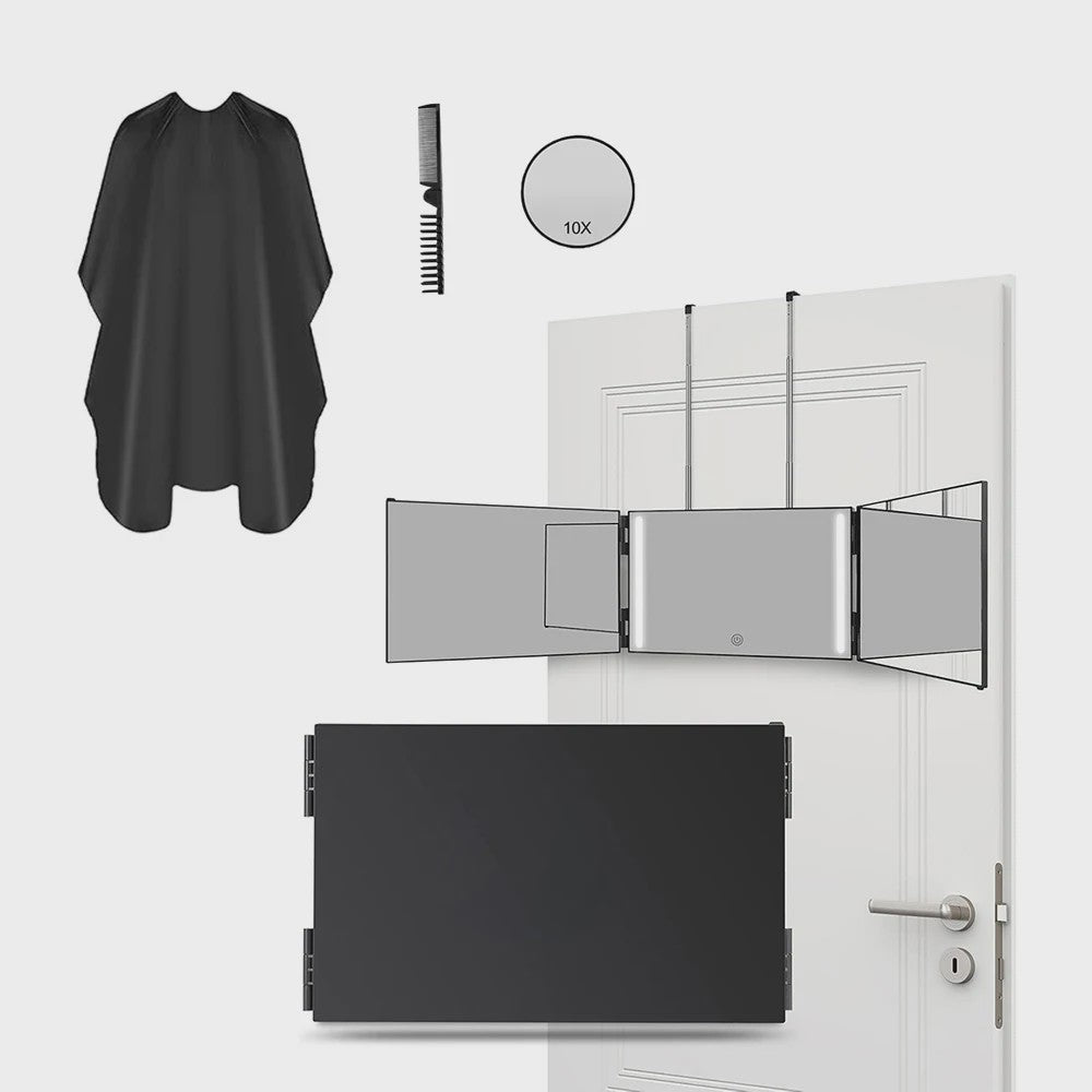 Draagbare Trifold Make-up Spiegel met Verstelbare Haak - Perfect voor Zelf Knippen, Scheren & Cadeaus