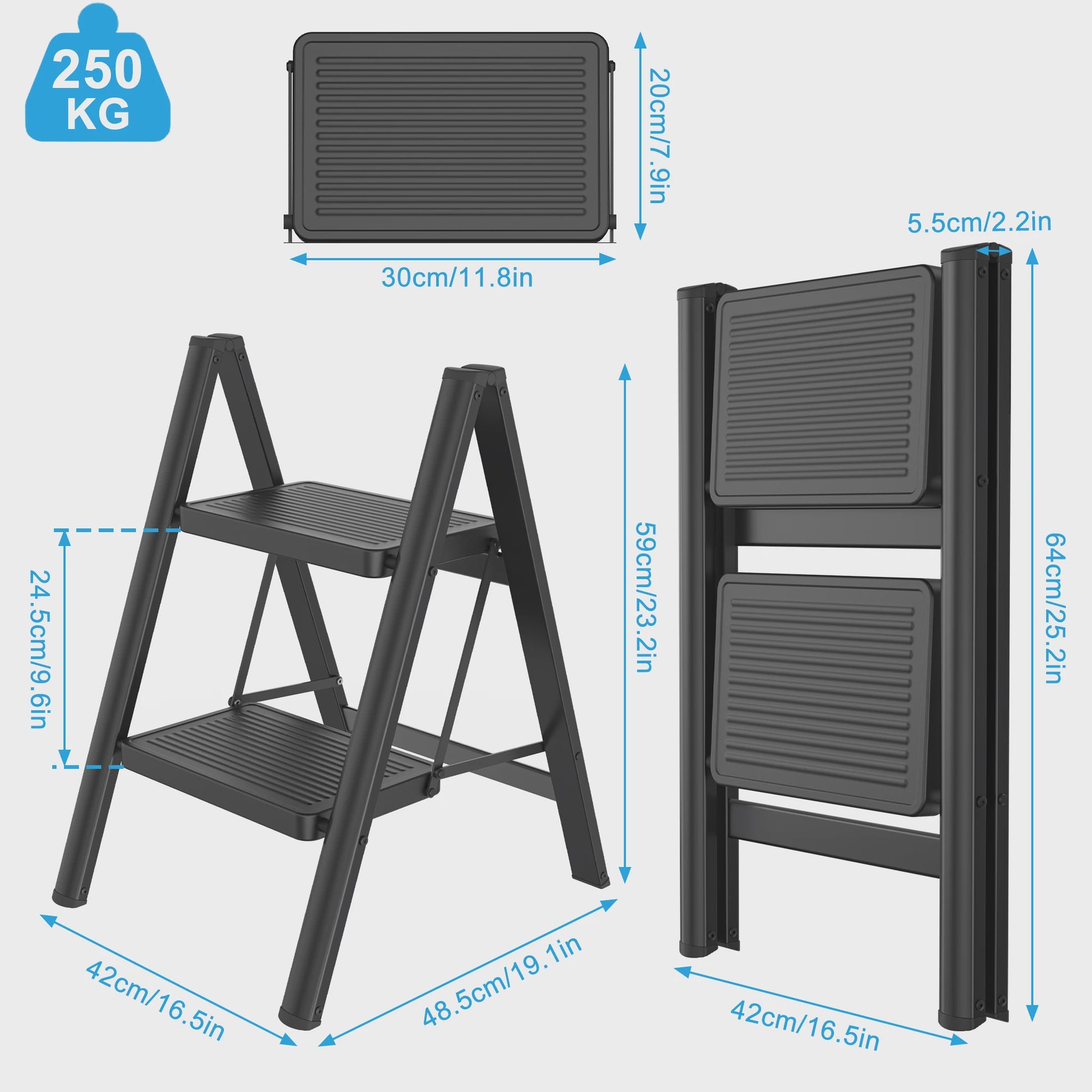 Opvouwbare Steekladder met Optionele Handgreep - 2/3/4 Treden, 250kg Belastbaar