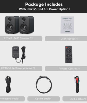 AIYIMA S400 Actieve Boekenplank Luidsprekers - Hifi Studio Monitors met Bluetooth & USB DAC