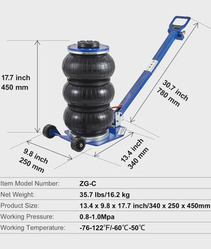 Pneumatische Krik 3 Ton / 5 Ton - Dubbele Balg Air Jack voor Snel en Veilig Hefwerk