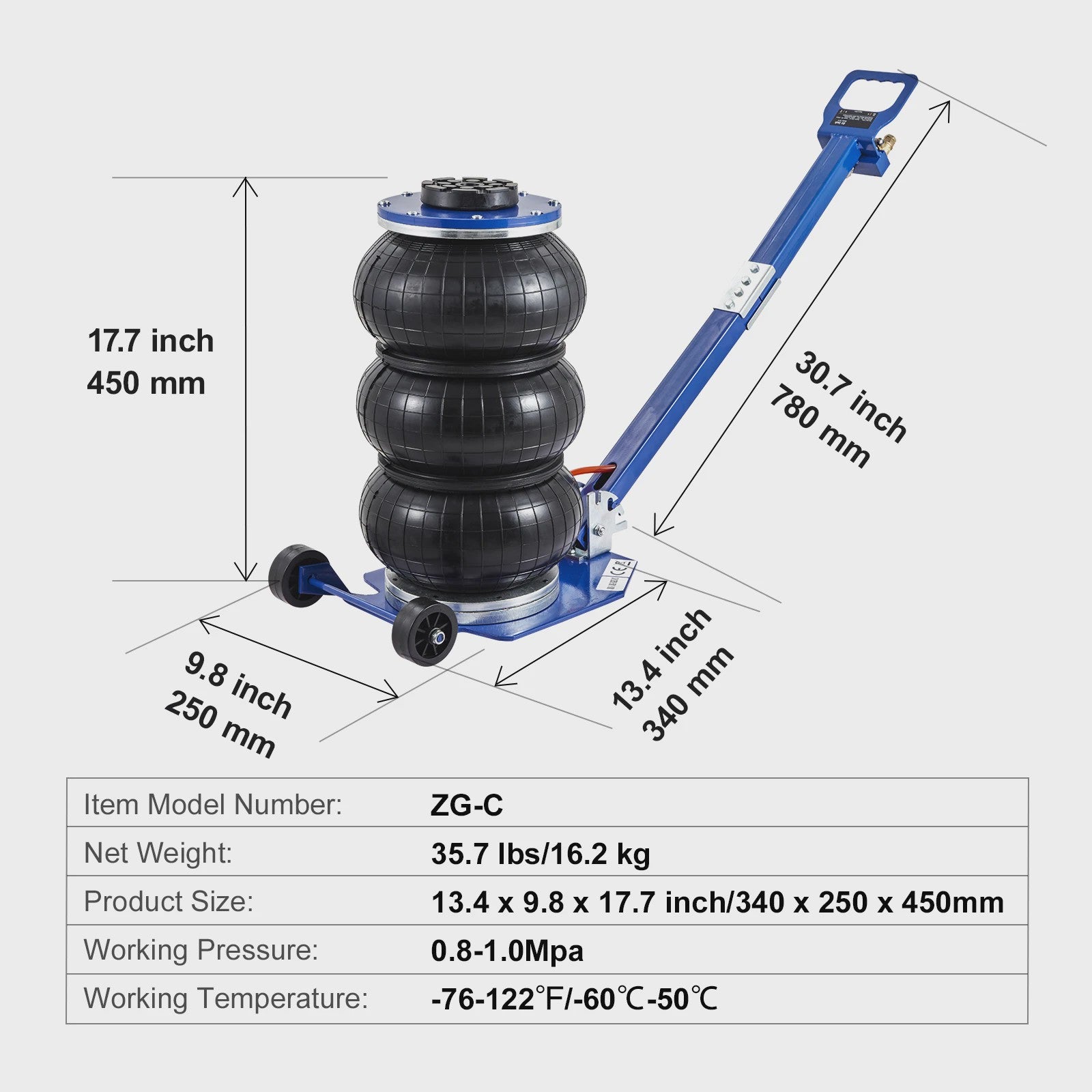Pneumatische Krik 3 Ton / 5 Ton - Dubbele Balg Air Jack voor Snel en Veilig Hefwerk