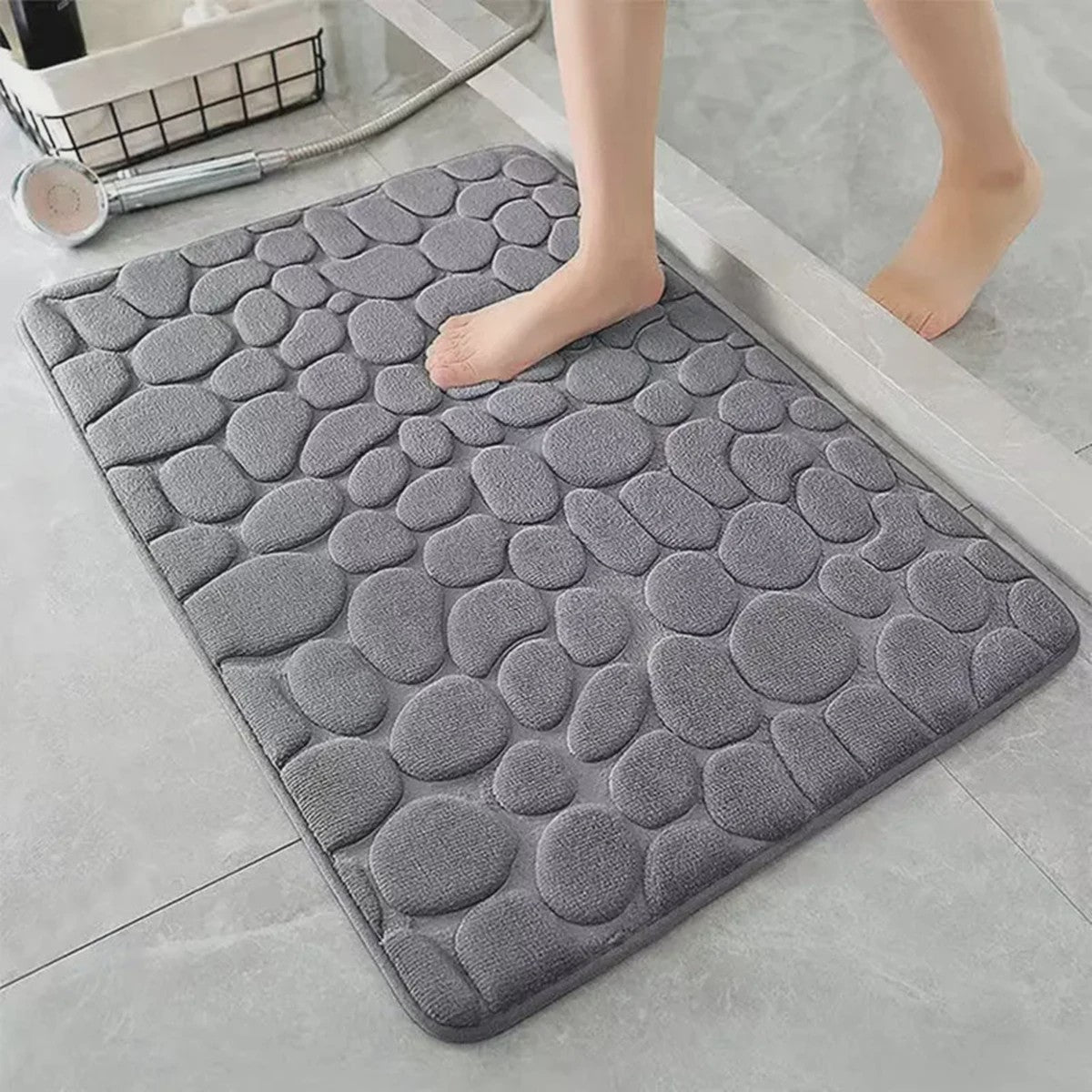 Antislip Badmat met 3D Steen Design - Absorberend & Sneldrogend