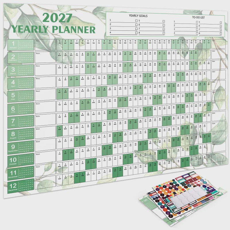 2027 Jaarplanner Kalender - Creatieve Wandkalender & Planner met Stickers