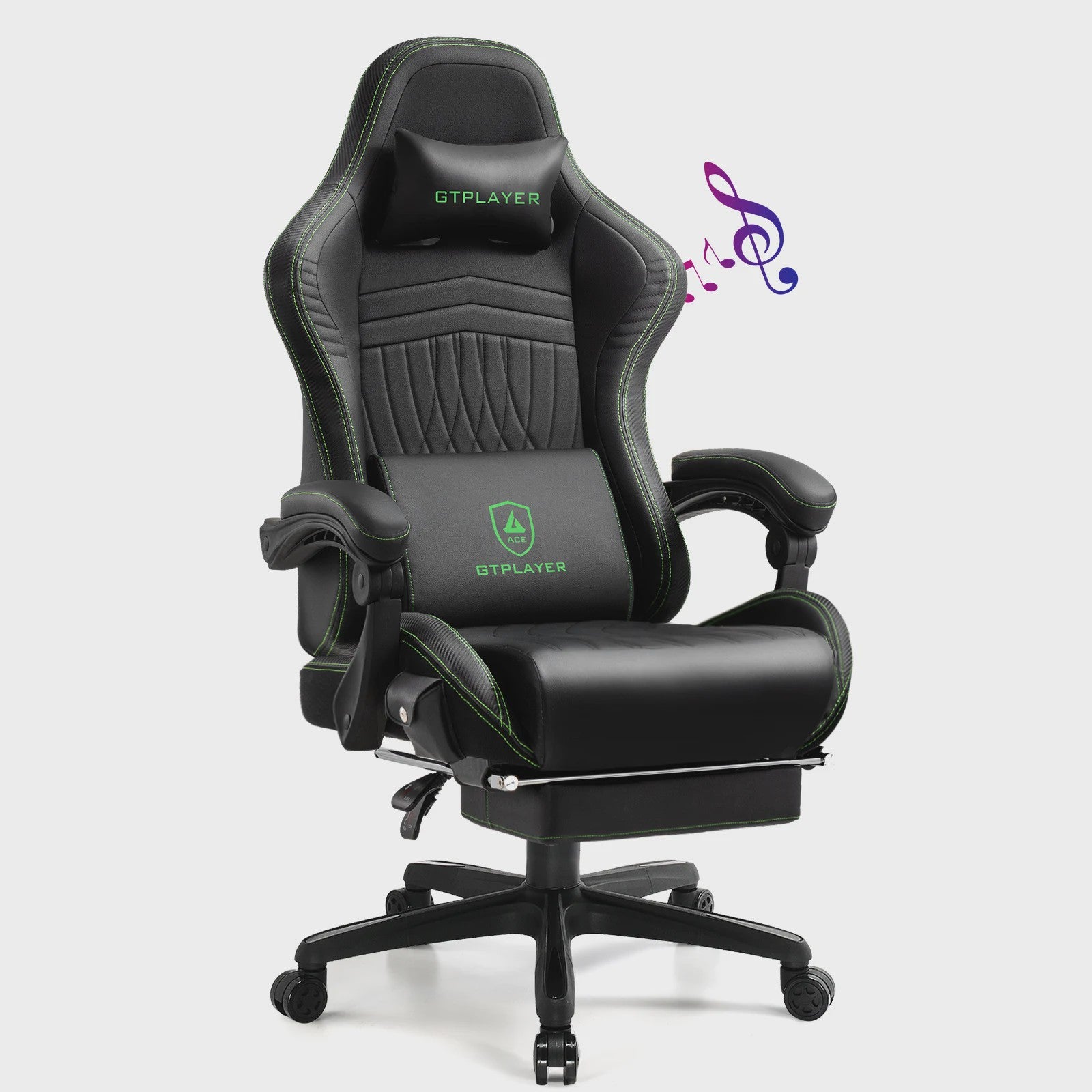 GTPLAYER Ergonomische Gaming Stoel met Voetensteun en Muziek Speakers tot 150kg