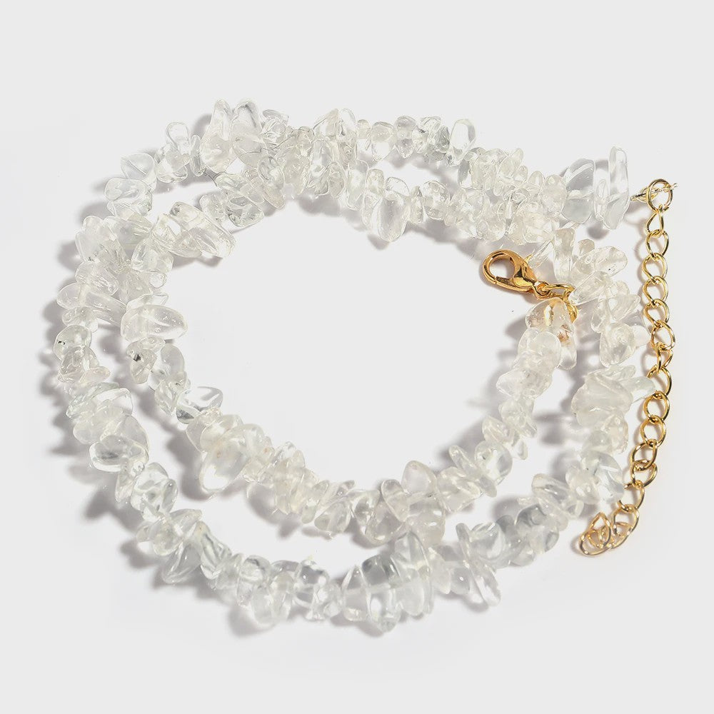 Unieke Natuursteen Choker Ketting - Onregelmatige Kristal & Aquamarijn Chips