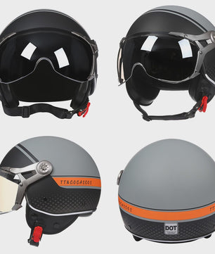 Retro Jethelm Open Face Motorhelm met Afneembaar Vizier - Vintage Scooter & Vespa Helm