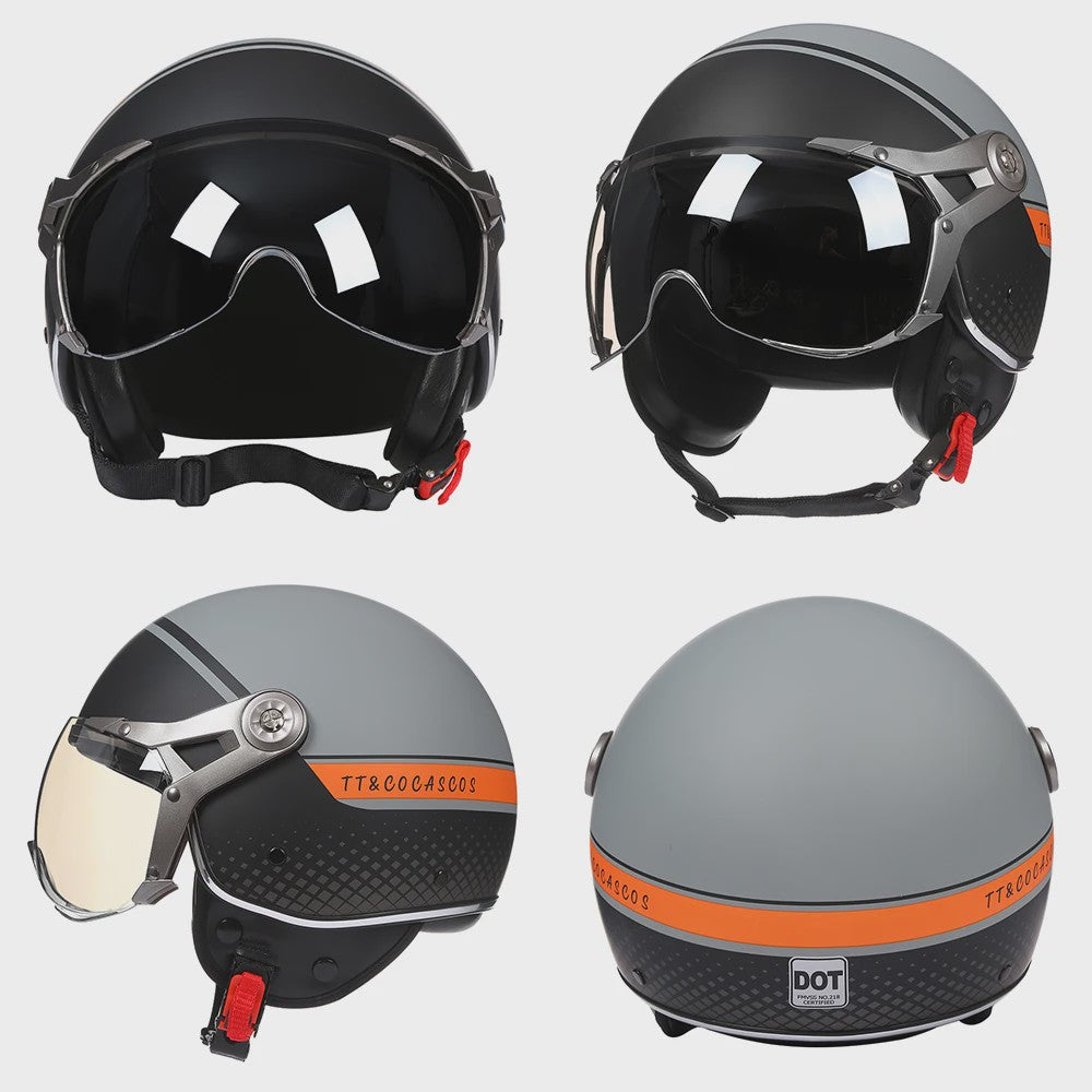 Retro Jethelm Open Face Motorhelm met Afneembaar Vizier - Vintage Scooter & Vespa Helm