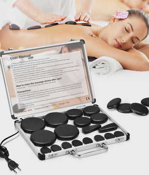 Professionele Hot Stone Massage Set met Verwarmer - 20 Stenen & Temperatuurregeling