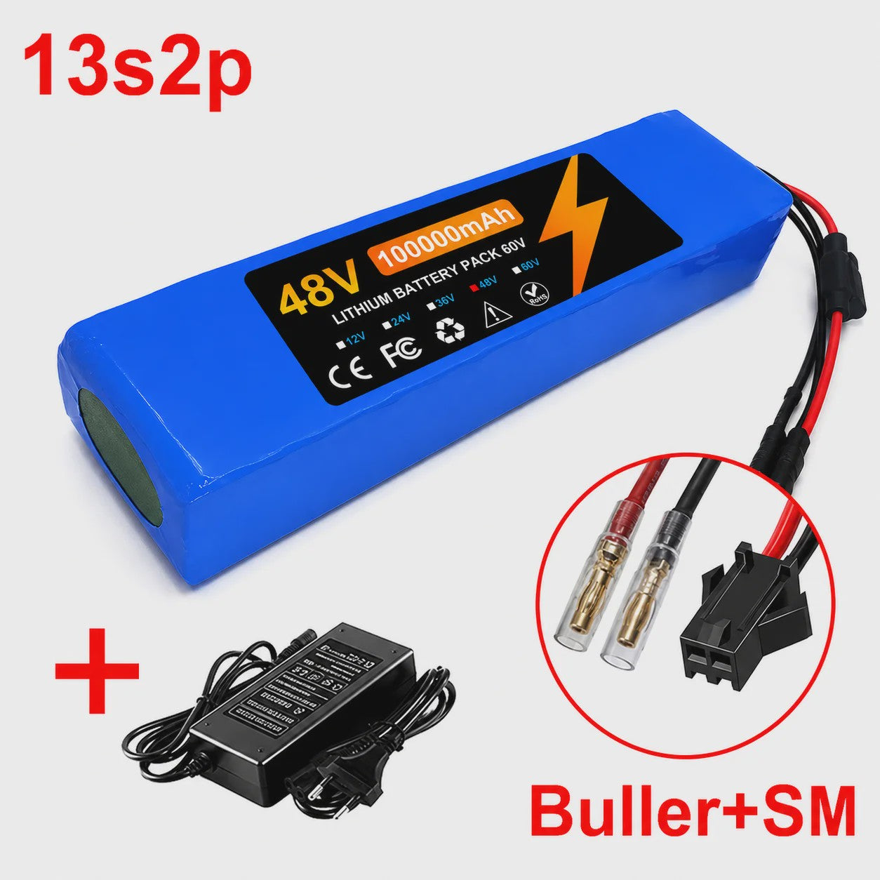 48V 100Ah Lithium Batterij Pack met BMS voor E-bike & Scooter - Inclusief 54.6V Lader