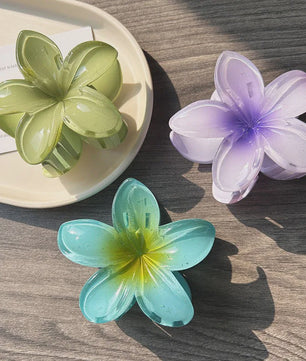 3x Grote Boho Bloemen Haarclips Acryl - Gradient Kleuren & Hawaii Stijl Haaraccessoires voor Dames