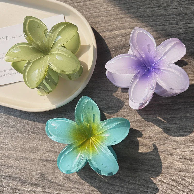 3x Grote Boho Bloemen Haarclips Acryl - Gradient Kleuren & Hawaii Stijl Haaraccessoires voor Dames