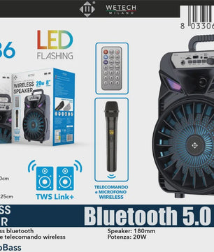 Draagbare Karaoke Bluetooth Speaker met LED, Draadloze Microfoon & Afstandsbediening - Perfect voor Outdoor Feesten