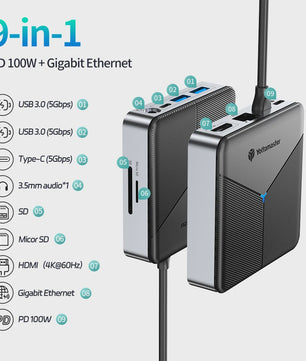 Yottamaster 8-in-1 USB-C Docking Station Hub met 100W PD, 4K@60Hz HDMI, RJ45, SD/TF Kaartlezer & Audio