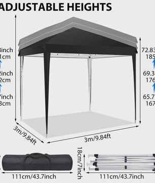 Pop-up Gazebo Tent 3x3M - UV & Regenbestendig, Verstelbare Hoogte, Inclusief Draagtas