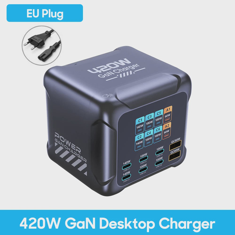 420W GaN Snellader met PD3.1: 140W USB-C Laadstation voor Laptops, Smartphones & Meer