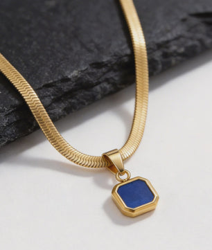 Vnox Heren Ketting met Geometrische Vierkante Natuursteen Hanger - Goud/Zilver Kleur Roestvrij Staal Blade Ketting