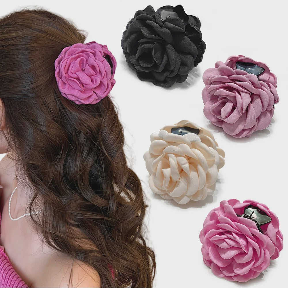 Bloem Haarclip Dames - Katoen Stof Rozen Klip - Medium Maat - Koreaanse Stijl Haarsieraad