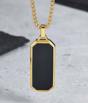 Stijlvolle RVS Hanger met Zwart Emaille - Geometric Dog Tag Ketting voor Mannen