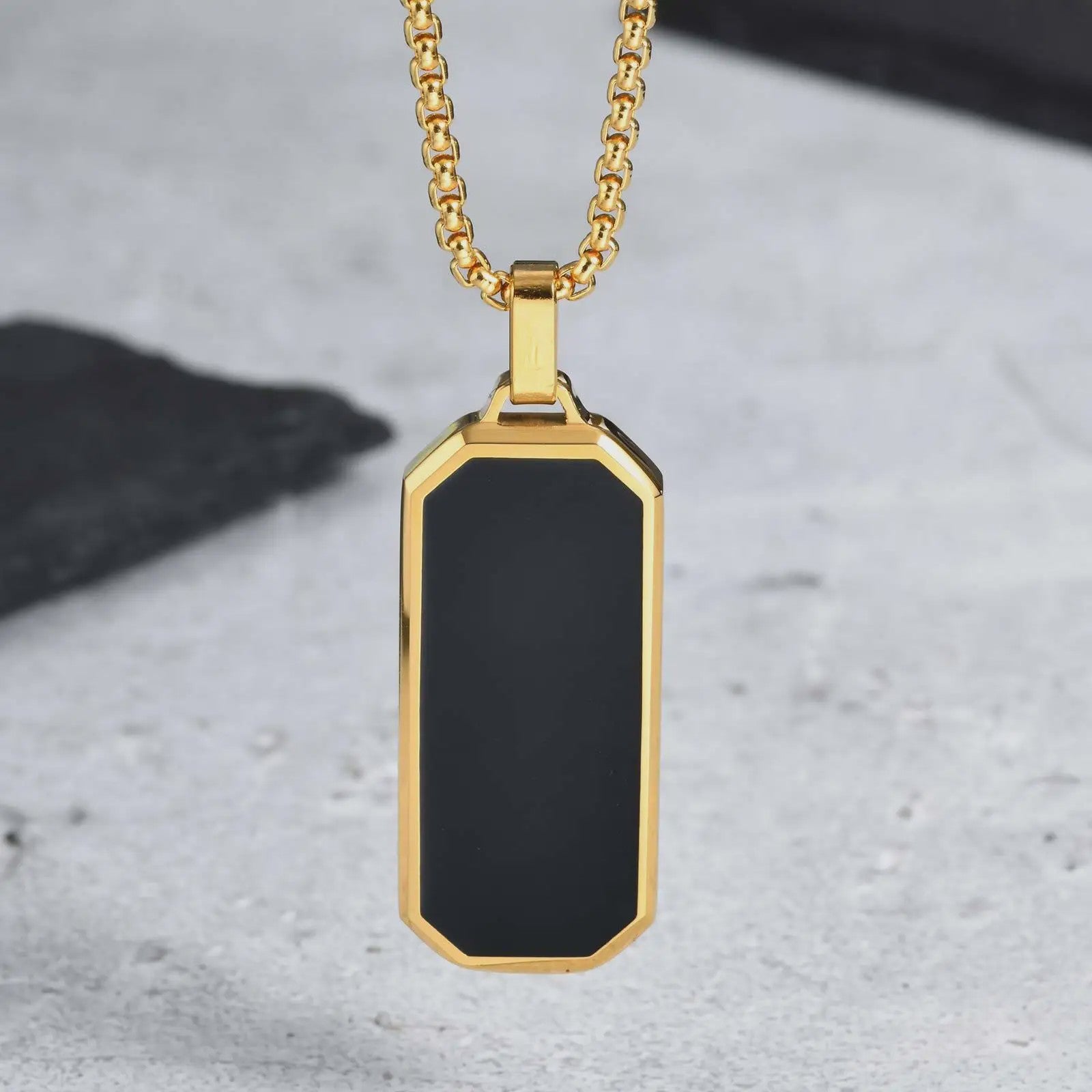 Stijlvolle RVS Hanger met Zwart Emaille - Geometric Dog Tag Ketting voor Mannen