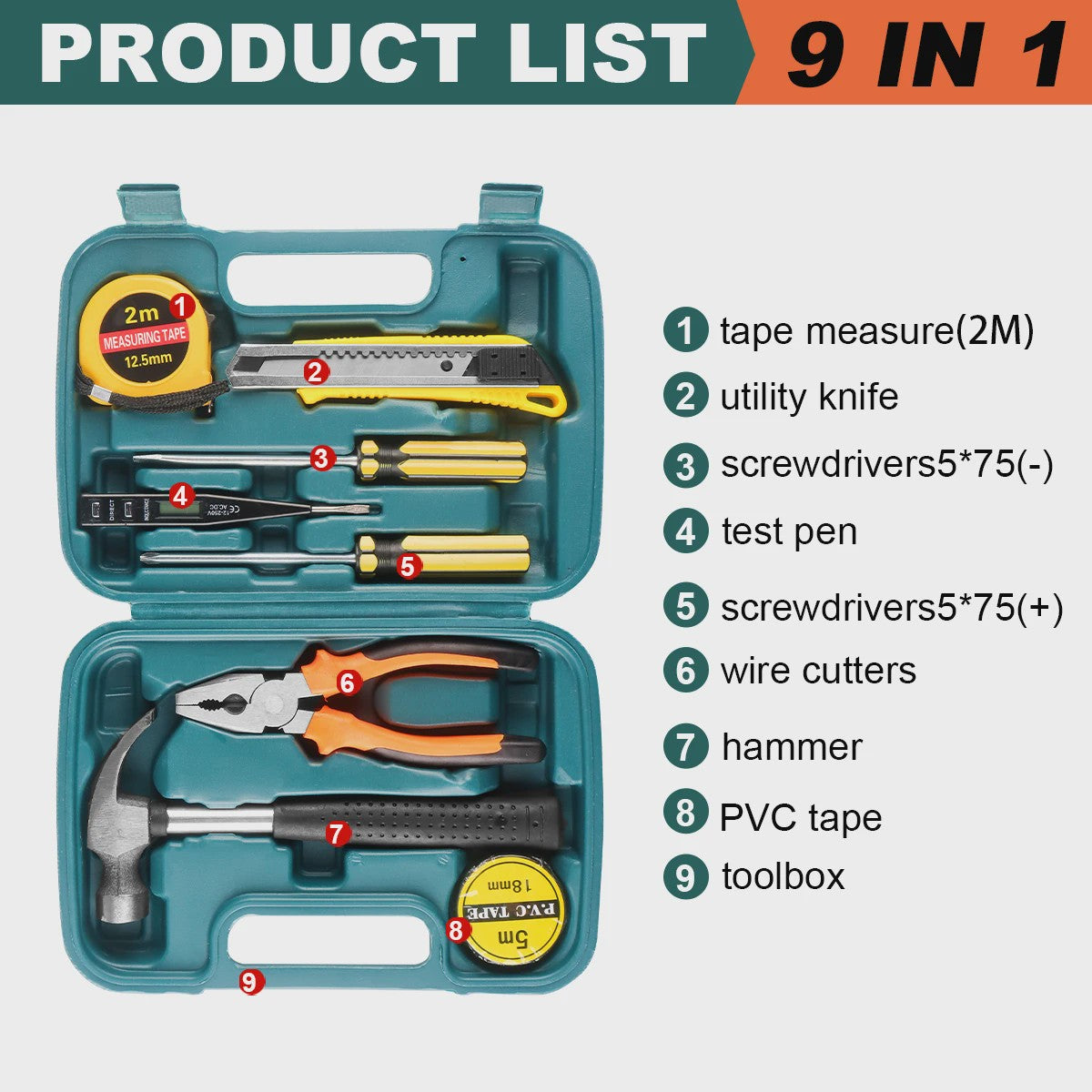 Complete Gereedschapskist Set - 8-13 Delig Huishoudgereedschap voor Auto- en Huisreparaties