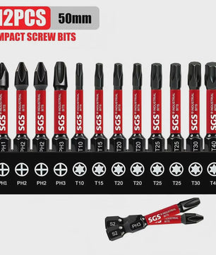 50mm Magnetische Schroefbit Set (10-delig) - S2 Staal - 1/4" Hex Shank