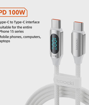 Toocki USB-C naar USB-C Kabel 100W PD Fast Charging met Digitaal Display
