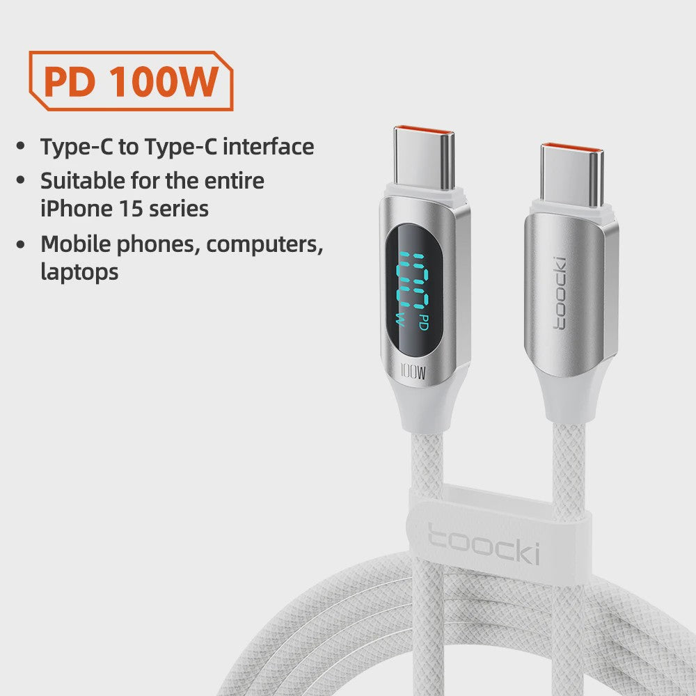 Toocki USB-C naar USB-C Kabel 100W PD Fast Charging met Digitaal Display