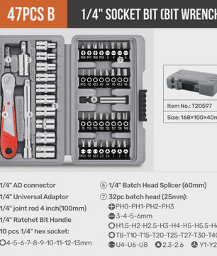 Hi-Spec 40-delige Ratel Socket Bit Set - 1/4" Drive Quick-Release, Cr-V Staal