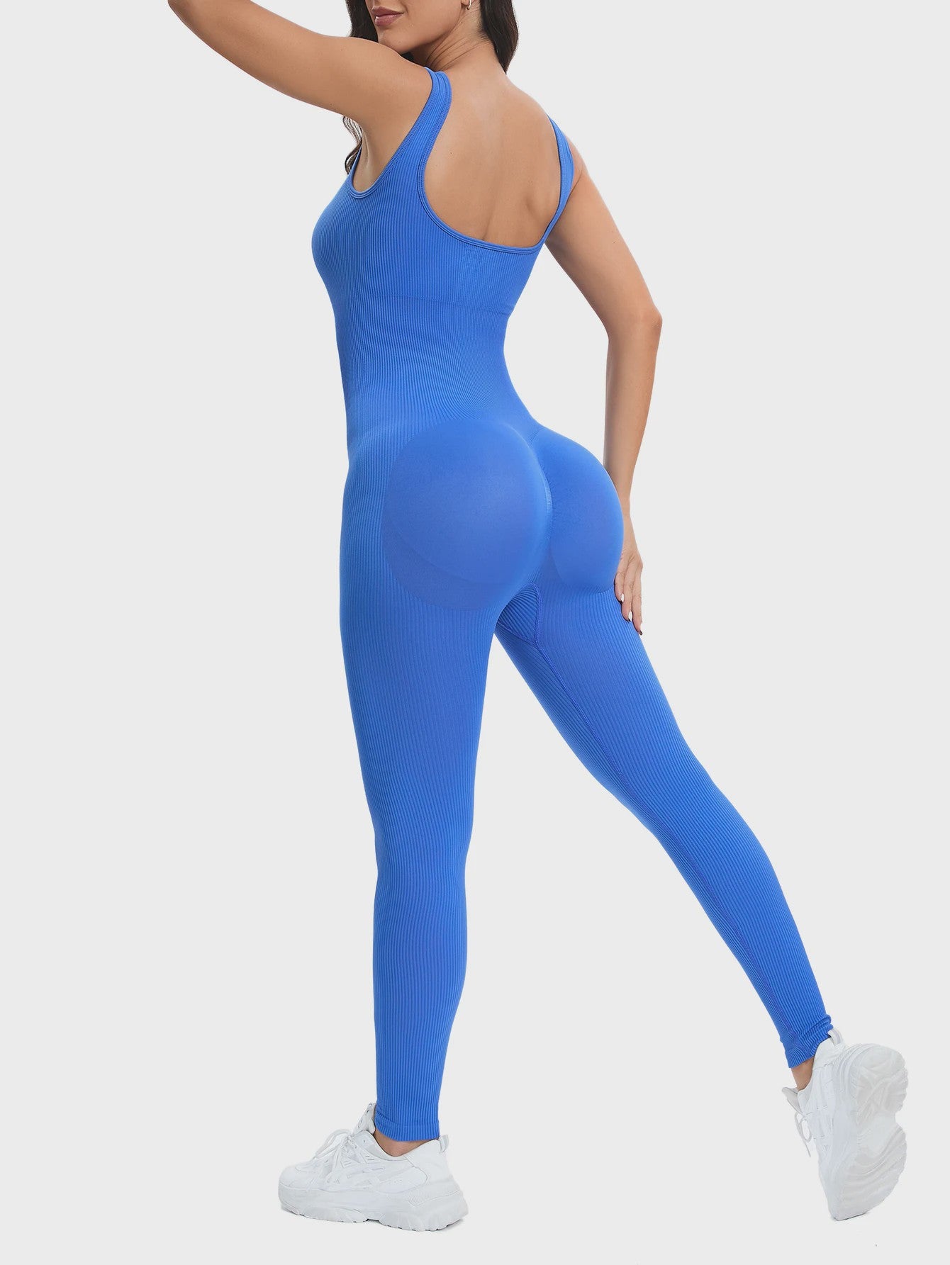 Dames Shapewear Jumpsuit met Ingebouwde BH - Bodycon, Vierkante Hals, Mouwloos & Ribbel Design