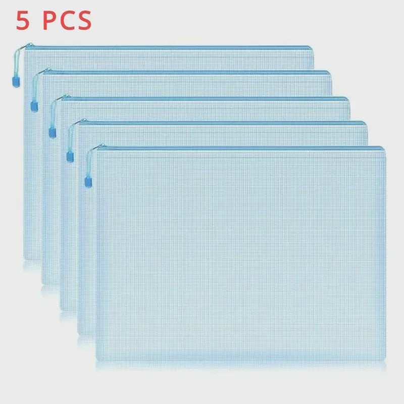 Set van 5 Waterdichte Mesh Rits Documententassen A4/A5/A6 - Opbergmappen voor Kantoor & School