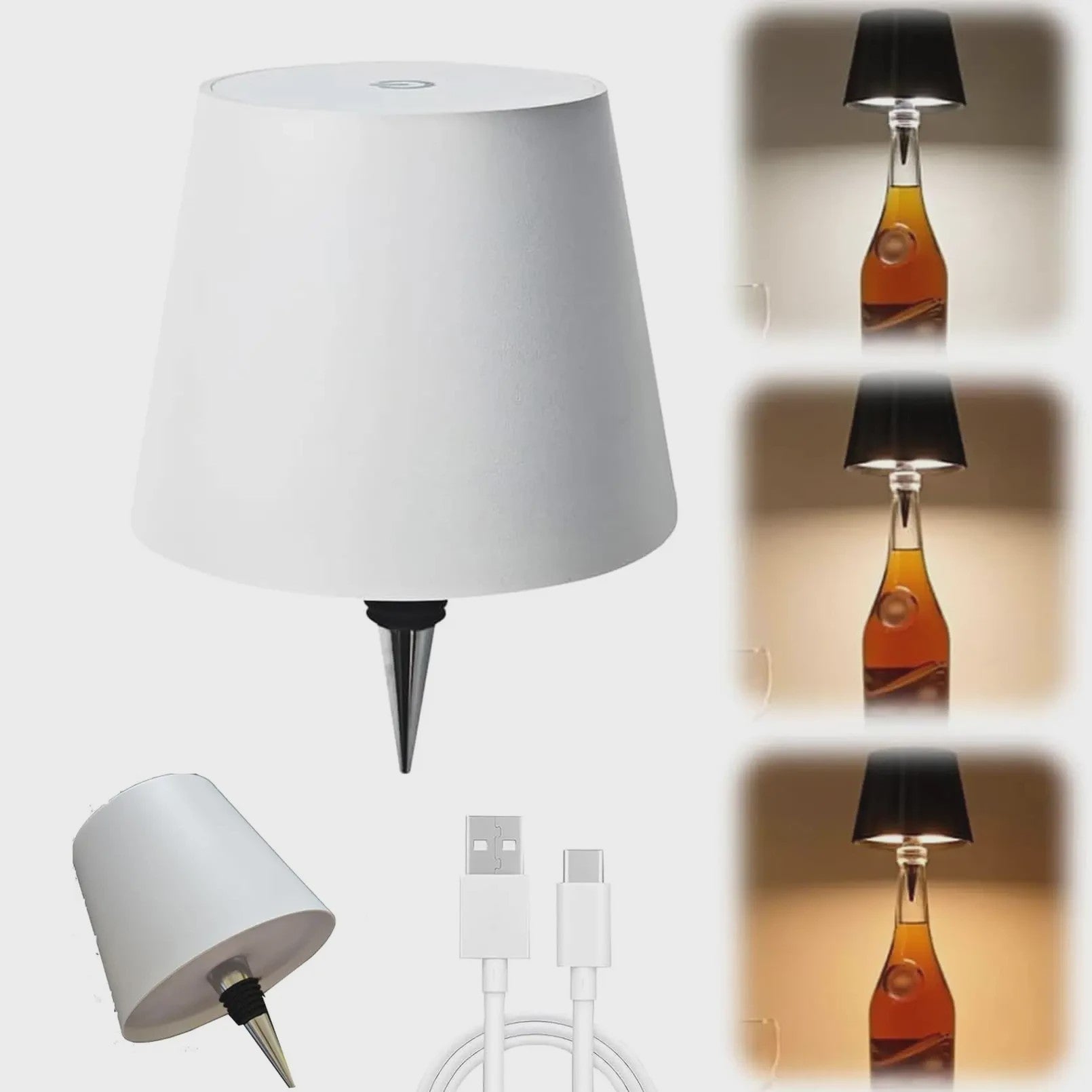 Draadloze Fles Tafellamp met USB, Touch Control & 3 Kleuren - Sfeervolle Verlichting