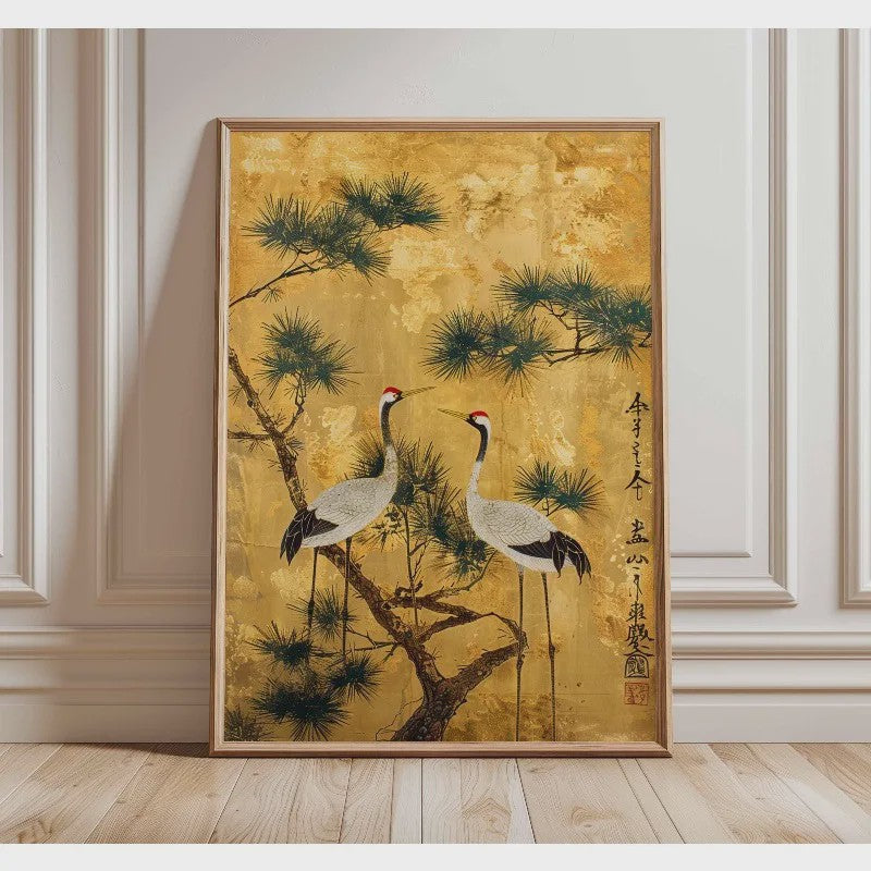 Elegante Japanse Kraanvogels Poster - Aziatische Wanddecoratie op Canvas