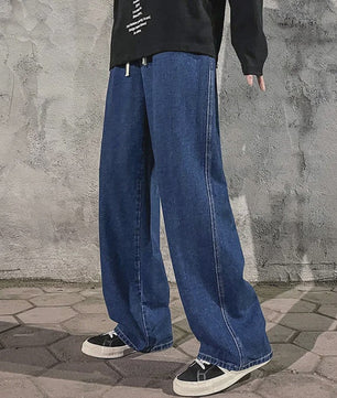 Streetwear Jeans Heren: Loose Fit, Wide Leg, Koreaanse Stijl - Zwart & Lichtblauw