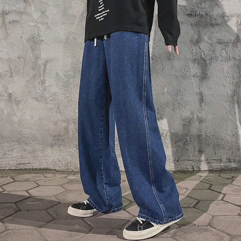 Streetwear Jeans Heren: Loose Fit, Wide Leg, Koreaanse Stijl - Zwart & Lichtblauw