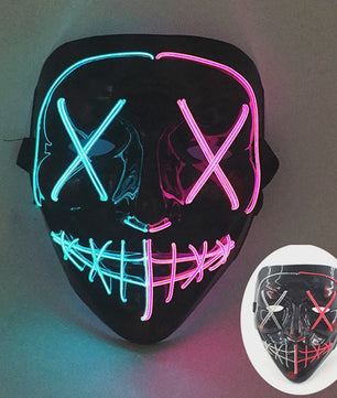 Verlicht LED Neon Purge Masker met Fiber Optic Handschoenen - Halloween & Feest