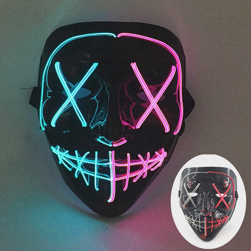 Verlicht LED Neon Purge Masker met Fiber Optic Handschoenen - Halloween & Feest