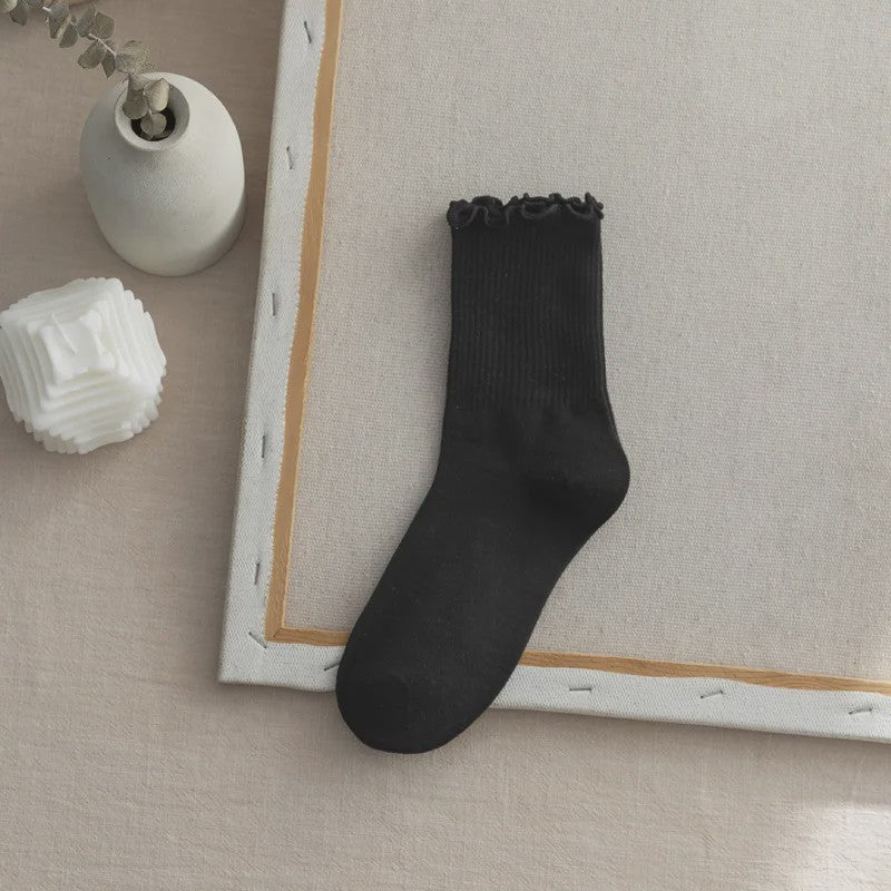 Dames Sokken met Ruche Rand - Comfortabel & Ademend - 6 Paar Set