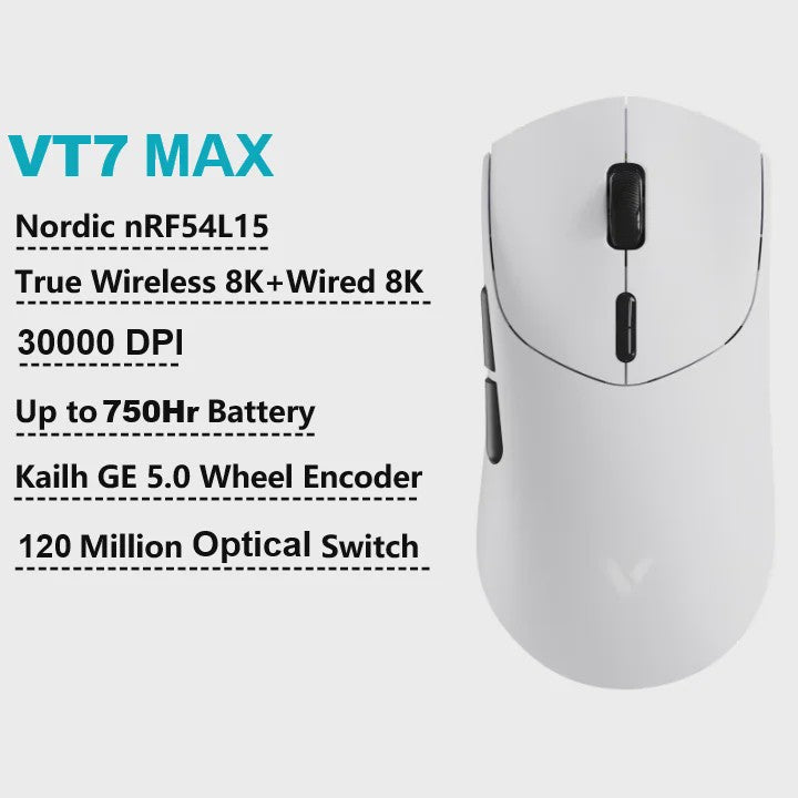 Rapoo VT7 MAX Draadloze Gaming Muis: 8K Polling Rate, Ultralicht & 750u Batterij