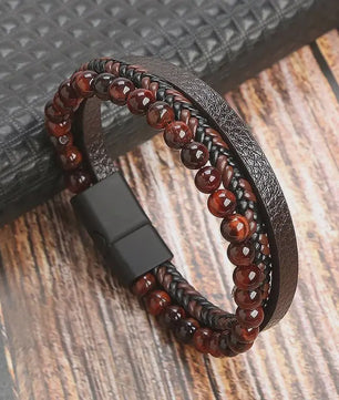 Stijlvolle Heren Armband van Gevlochten Leer - Multi-layer Fashion Accessoire