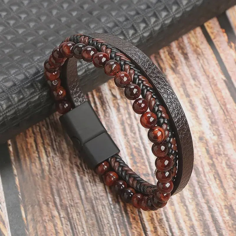 Stijlvolle Heren Armband van Gevlochten Leer - Multi-layer Fashion Accessoire