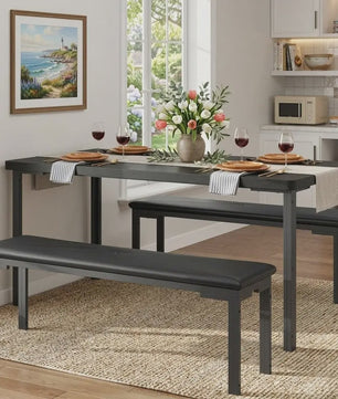Compacte Eetkamer Set: Tafel met 2 Gestoffeerde Bankjes voor 4 Personen