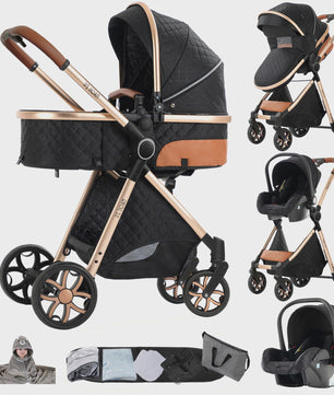 Magic ZC Premium 3-in-1 Baby Reiswieg & Kinderwagen Set - Luxe Beige, Compact, Inclusief Autostoel & Draagmand, Geschikt Vanaf Geboorte